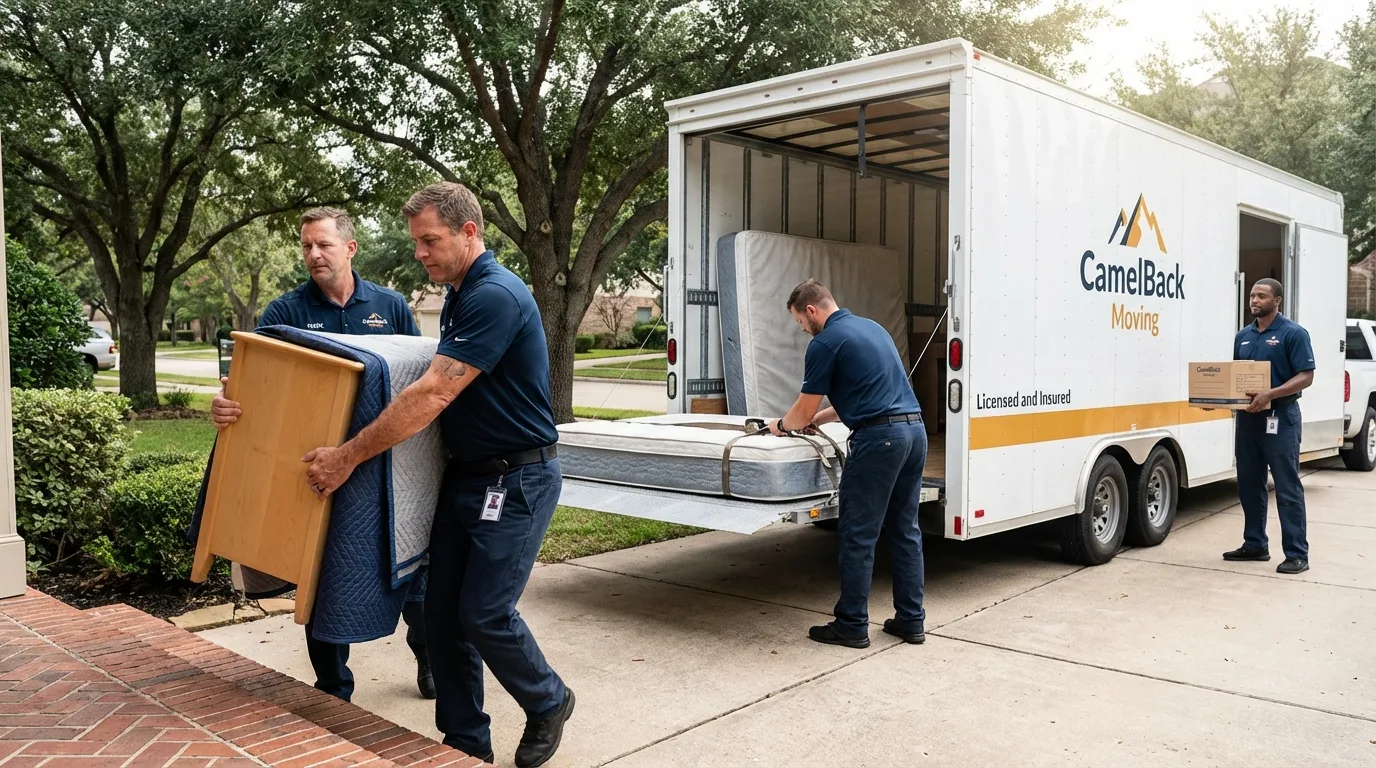 Crew loading residential truck for cross-state move from Utica, NY