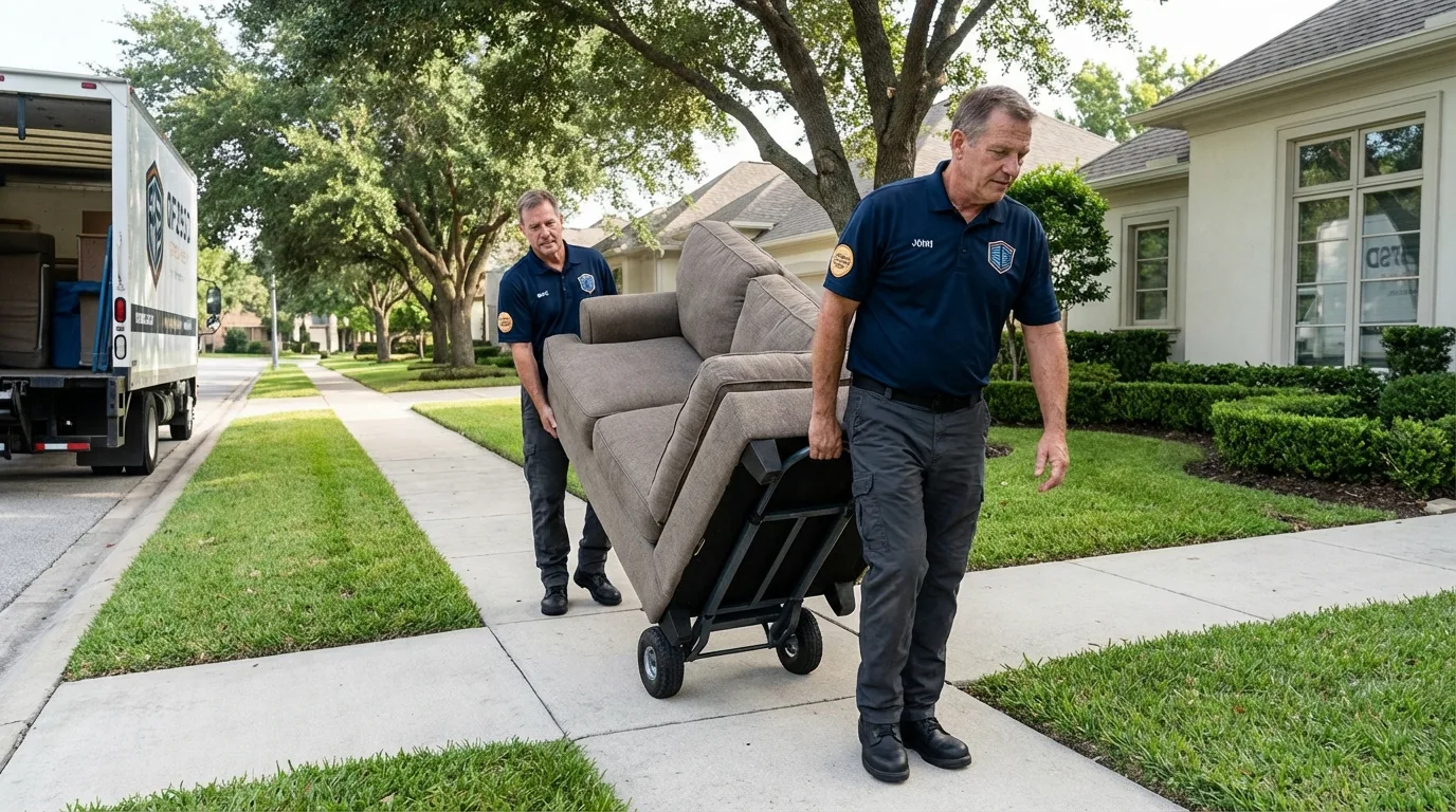 Local residential moving crew loading furniture in Utica, NY