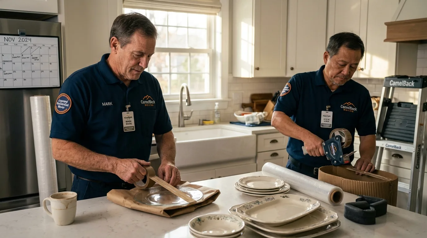 Professional crew packing kitchen dishware in Utica, NY